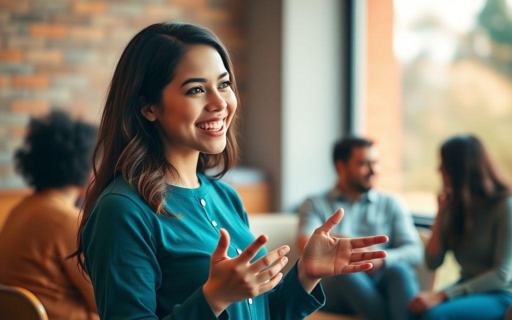A confident speaker in conversation
