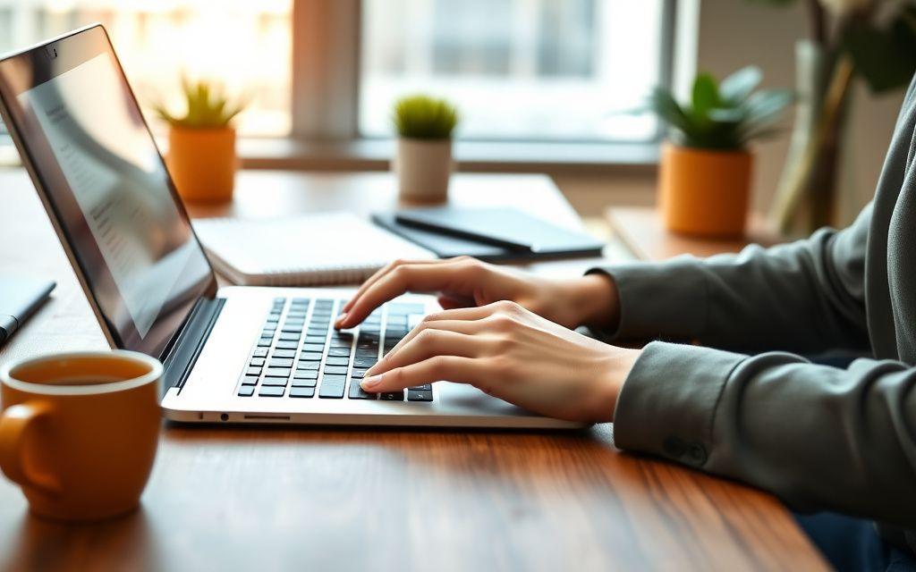 Writing a professional email on a laptop