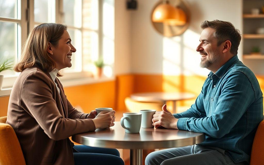 Two students practising English conversation